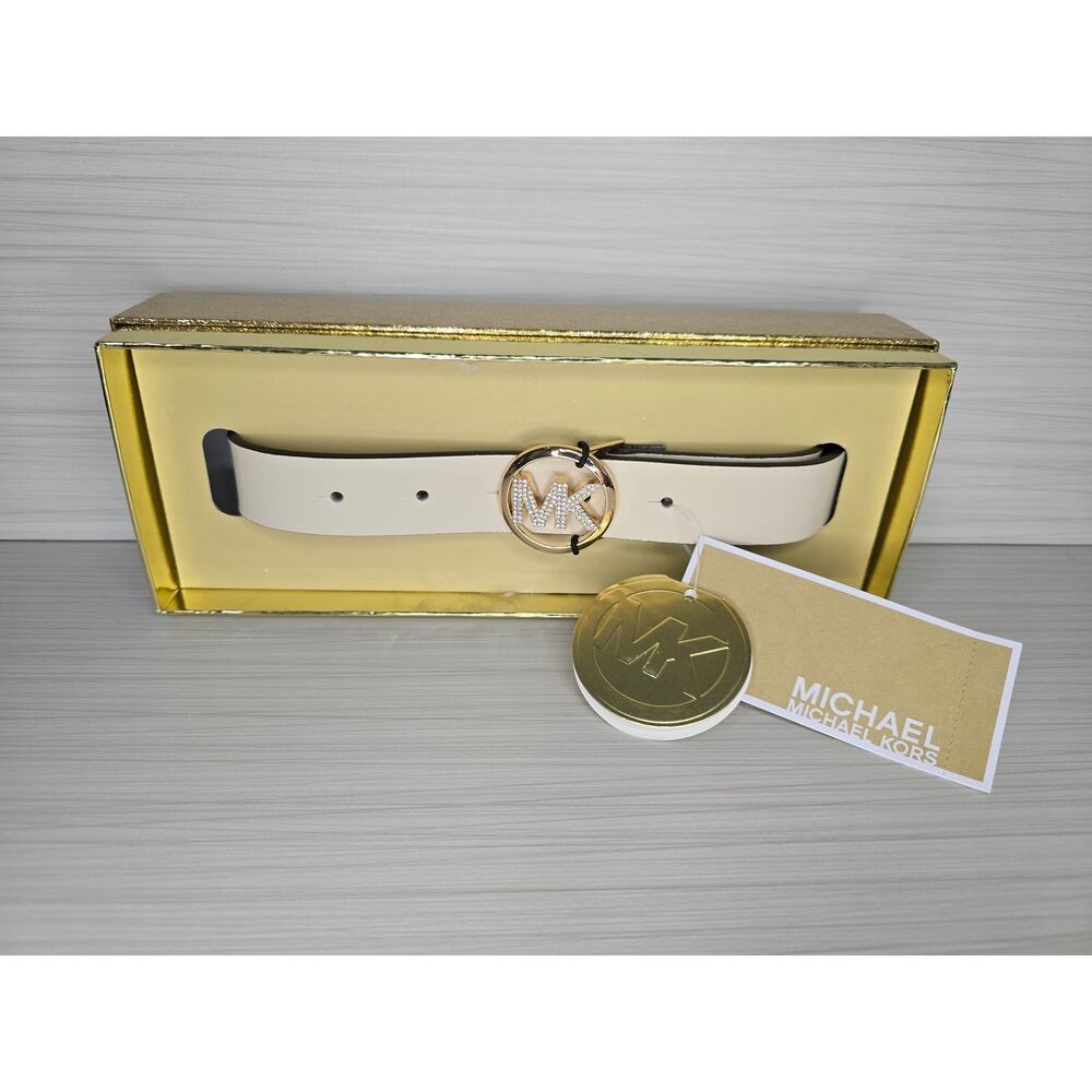 Michael Kors Lt Cream 28mm Pave Logo Belt in size Large/Extra Large
